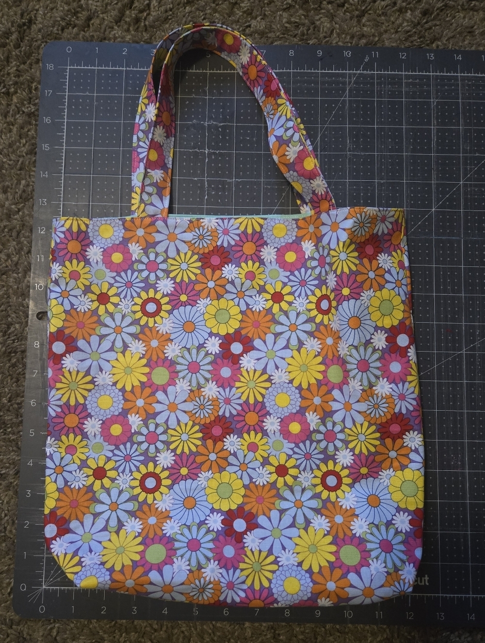Handmade Retro Floral Tote Bag | Bright Colorful Daisy Print | Boho Market Bag - Picture 3 of 3